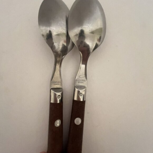 2 Tsps Washington Forge? Mardi Gras Stainless Brown Plastic Riveted Handle Korea - Picture 7 of 7